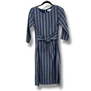 Piper‎ & Scoot Women's Striped Tie Waist Midi Dress Blue Size S